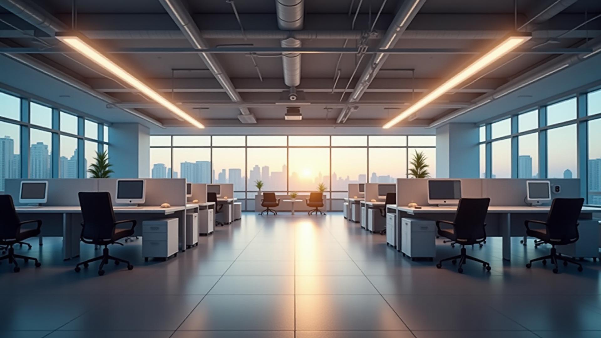 モダンなオフィス空間における機能的かつ美しい照明