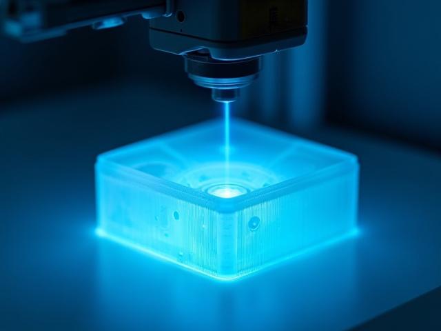 高速3Dプリンターが複雑な形状の部品を造形しているクローズアップ