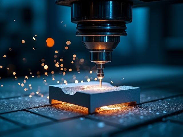 5軸CNCマシニングセンタがアルミニウムを高精度に切削加工している様子