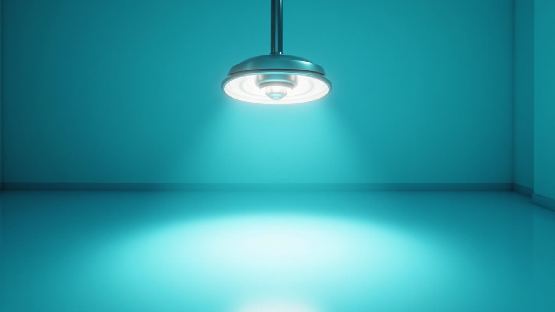 手術室で使われる無影灯のクリーンなイメージ。明るく均一な光が精密作業をサポートしている様子。