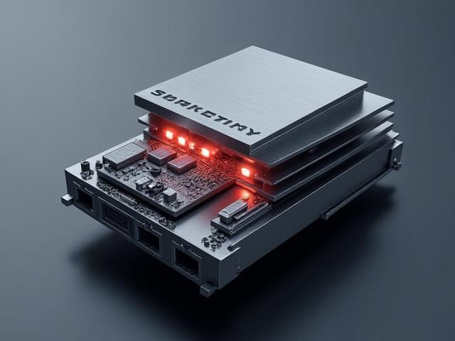 ファンレス冷却システムを備えた小型光学モジュールの内部構造。ヒートシンクが効率的に熱を放出している様子。