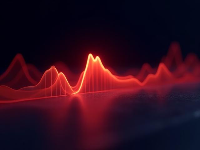 波長スペクトルグラフ。特定の狭い波長帯域のみが突出して照射されている様子。